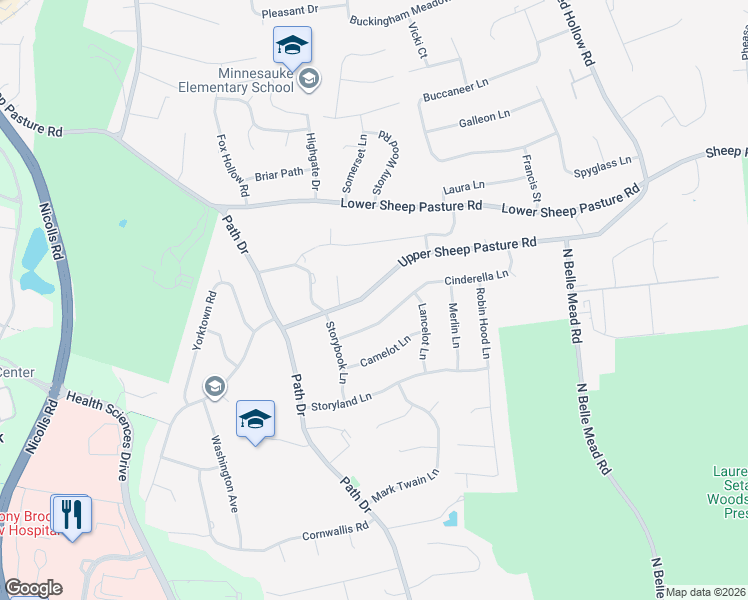 map of restaurants, bars, coffee shops, grocery stores, and more near 32 Upper Sheep Pasture Road in Setauket- East Setauket