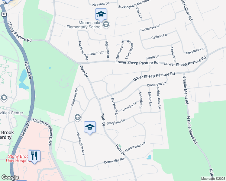 map of restaurants, bars, coffee shops, grocery stores, and more near 2 Cedarwood Court in Setauket- East Setauket