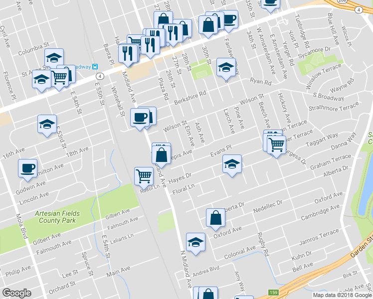 map of restaurants, bars, coffee shops, grocery stores, and more near 269 Schepis Avenue in Saddle Brook