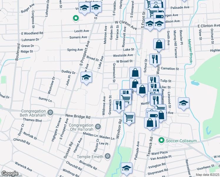 map of restaurants, bars, coffee shops, grocery stores, and more near 70 Greenwich Drive in Bergenfield