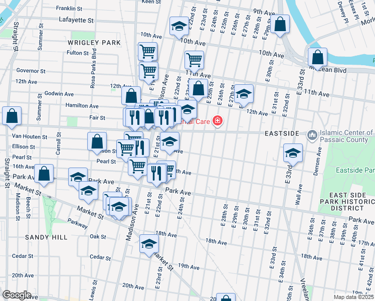 map of restaurants, bars, coffee shops, grocery stores, and more near 680 East 24th Street in Paterson