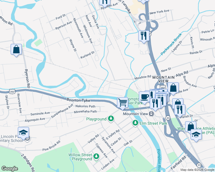 map of restaurants, bars, coffee shops, grocery stores, and more near 6 Spring Road in Wayne