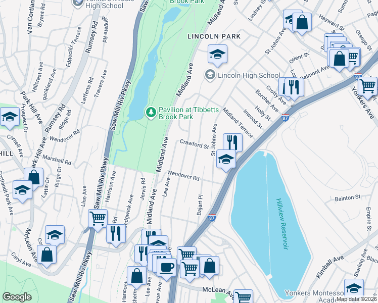 map of restaurants, bars, coffee shops, grocery stores, and more near 216 Devoe Avenue in Yonkers