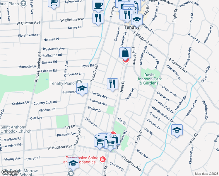 map of restaurants, bars, coffee shops, grocery stores, and more near 56 Demott Street in Tenafly