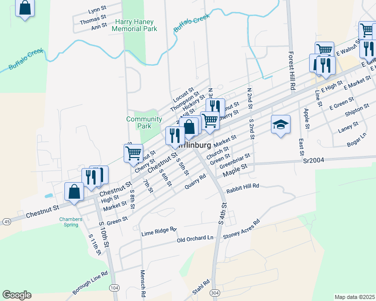 map of restaurants, bars, coffee shops, grocery stores, and more near in Mifflinburg