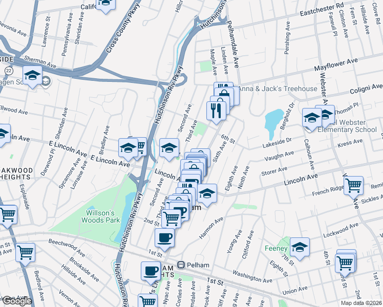 map of restaurants, bars, coffee shops, grocery stores, and more near 400 Fourth Avenue in Village of Pelham