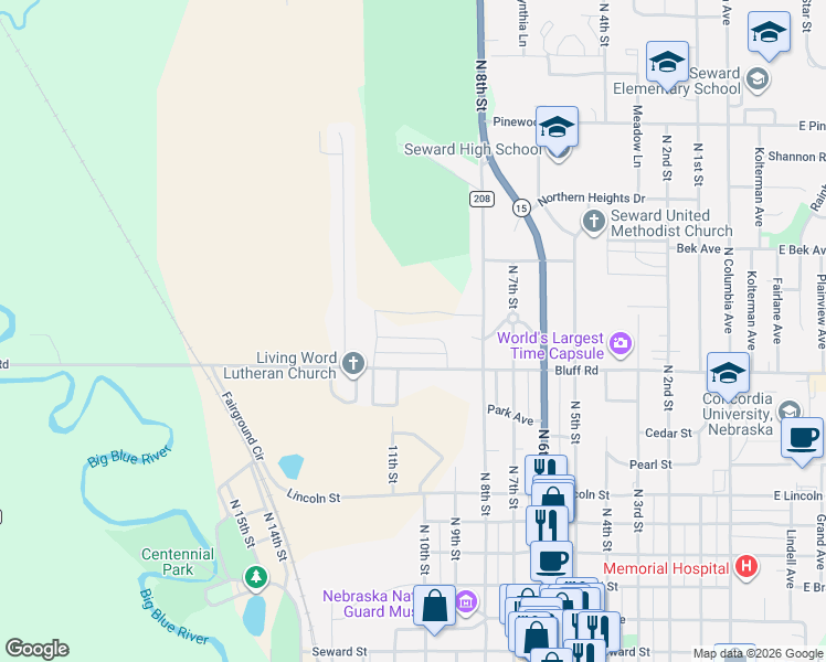 map of restaurants, bars, coffee shops, grocery stores, and more near 916 Hillcrest Drive in Seward