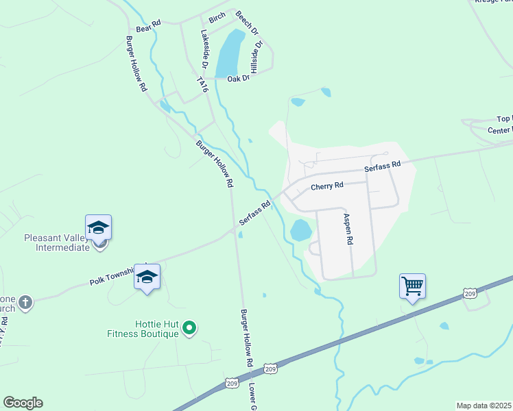 map of restaurants, bars, coffee shops, grocery stores, and more near 125 Serfass Road in Kunkletown