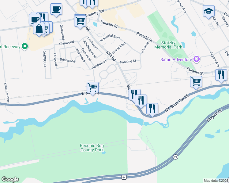 map of restaurants, bars, coffee shops, grocery stores, and more near 1246 West Main Street in Riverhead
