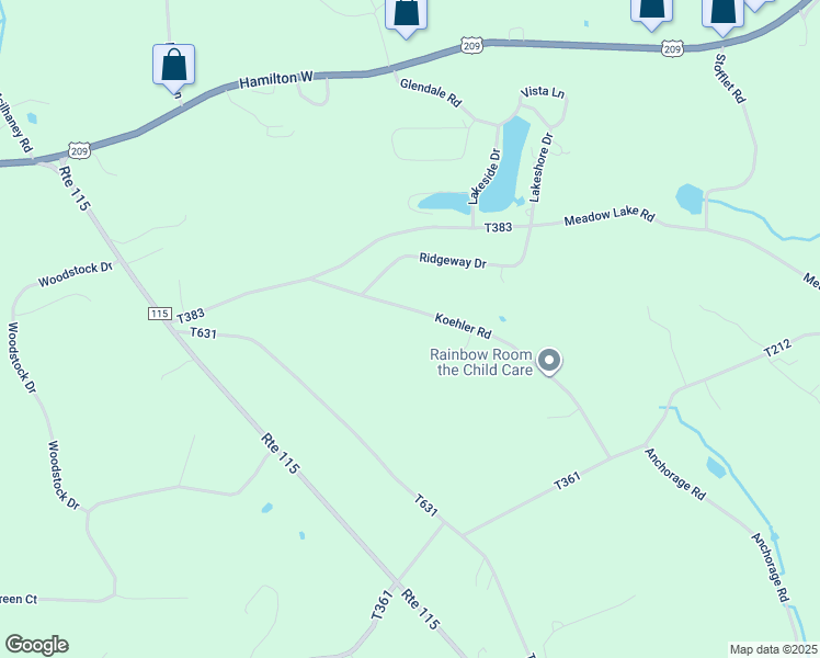 map of restaurants, bars, coffee shops, grocery stores, and more near Koehler Road in Saylorsburg