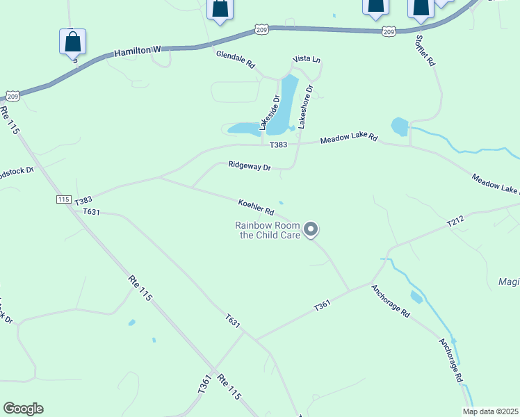 map of restaurants, bars, coffee shops, grocery stores, and more near Koehler Road in Saylorsburg