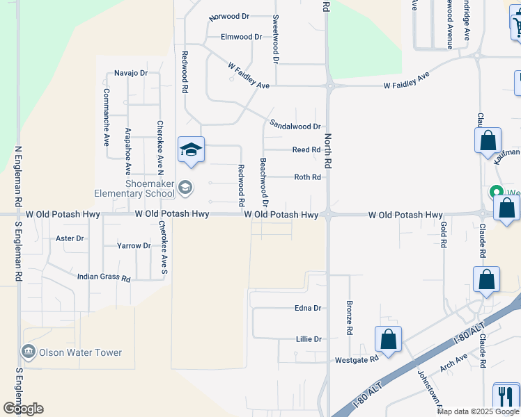 map of restaurants, bars, coffee shops, grocery stores, and more near 104 Beachwood Drive in Grand Island