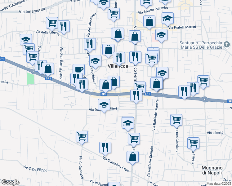 map of restaurants, bars, coffee shops, grocery stores, and more near 187 Corso Europa in Villaricca