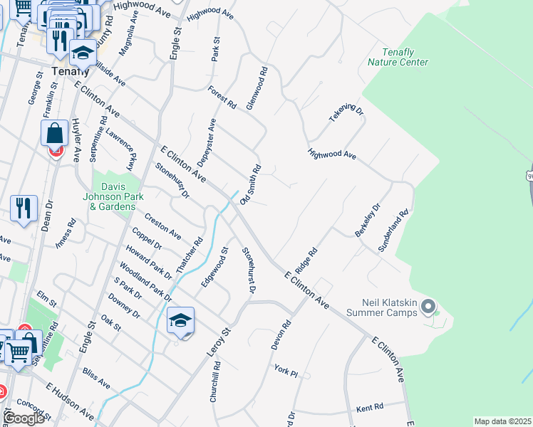 map of restaurants, bars, coffee shops, grocery stores, and more near 201 East Clinton Avenue in Tenafly