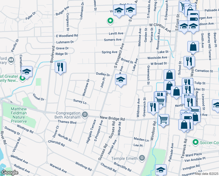 map of restaurants, bars, coffee shops, grocery stores, and more near 306 Schoolcraft Road in Bergenfield