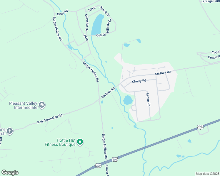 map of restaurants, bars, coffee shops, grocery stores, and more near 125 Serfass Road in Kunkletown