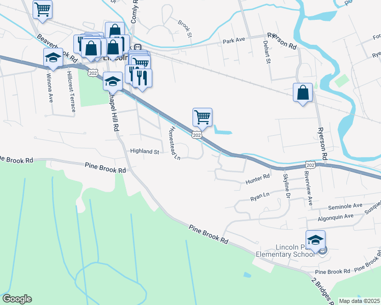 map of restaurants, bars, coffee shops, grocery stores, and more near 174 Harvest Lane in Lincoln Park