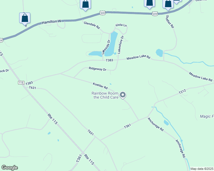 map of restaurants, bars, coffee shops, grocery stores, and more near 178 Koehler Road in Saylorsburg