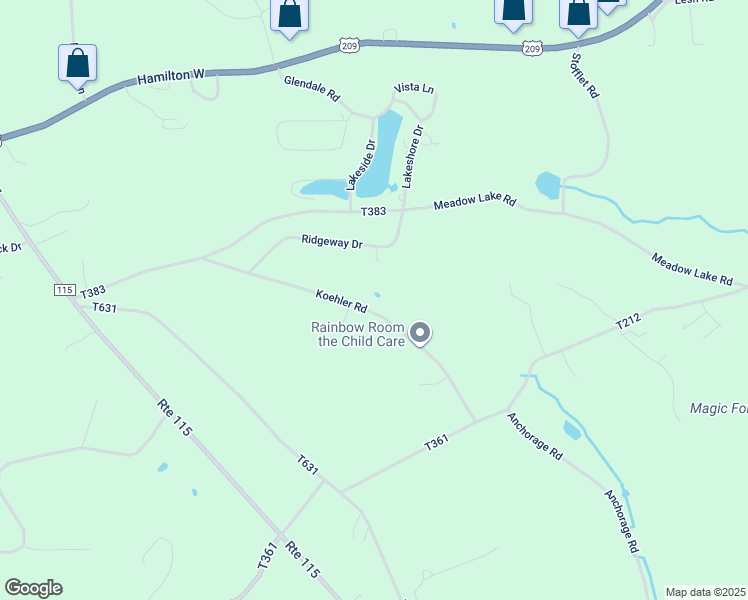 map of restaurants, bars, coffee shops, grocery stores, and more near 178 Koehler Road in Saylorsburg