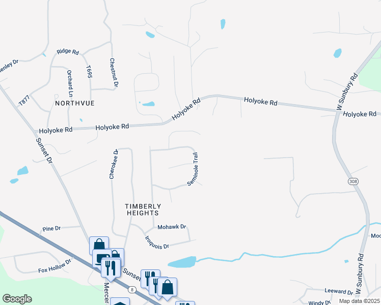map of restaurants, bars, coffee shops, grocery stores, and more near 202 Seminole Trail in Butler