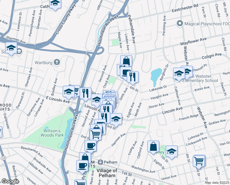 map of restaurants, bars, coffee shops, grocery stores, and more near 400 Fourth Avenue in Village of Pelham