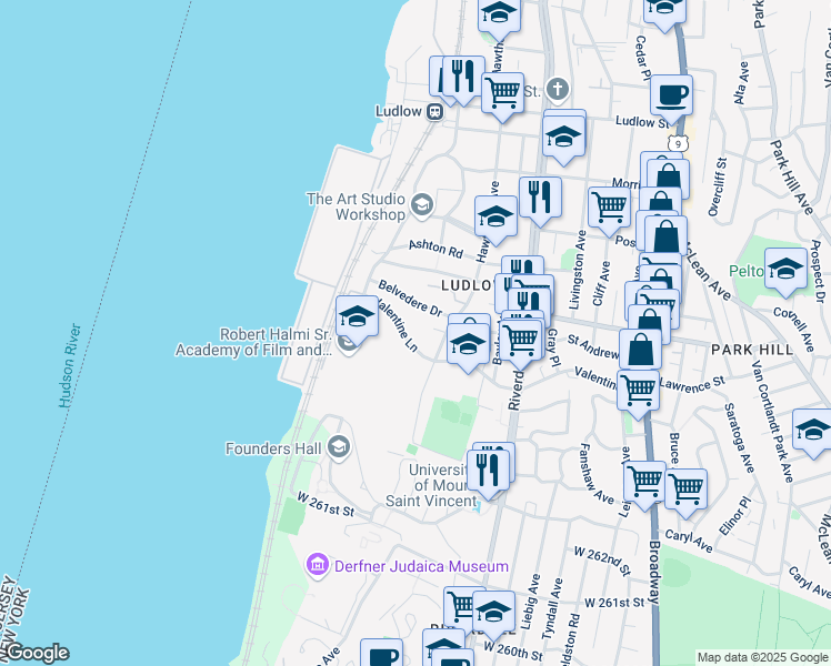 map of restaurants, bars, coffee shops, grocery stores, and more near 463 Hawthorne Avenue in Yonkers