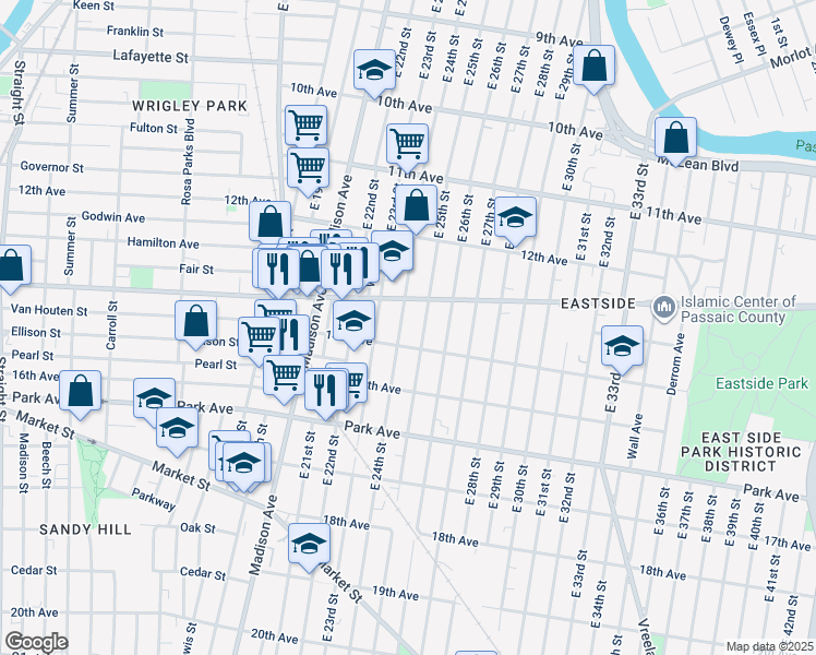 map of restaurants, bars, coffee shops, grocery stores, and more near 680 East 24th Street in Paterson