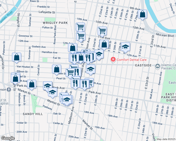 map of restaurants, bars, coffee shops, grocery stores, and more near 538 14th Avenue in Paterson