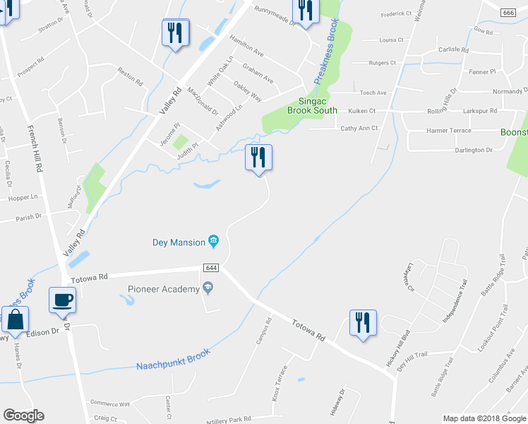 map of restaurants, bars, coffee shops, grocery stores, and more near 199 Totowa Road in Wayne