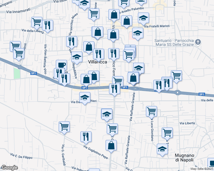 map of restaurants, bars, coffee shops, grocery stores, and more near 187 Corso Europa in Villaricca