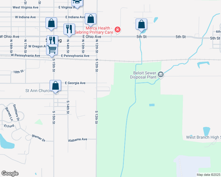 map of restaurants, bars, coffee shops, grocery stores, and more near 476 East Florida Avenue in Sebring