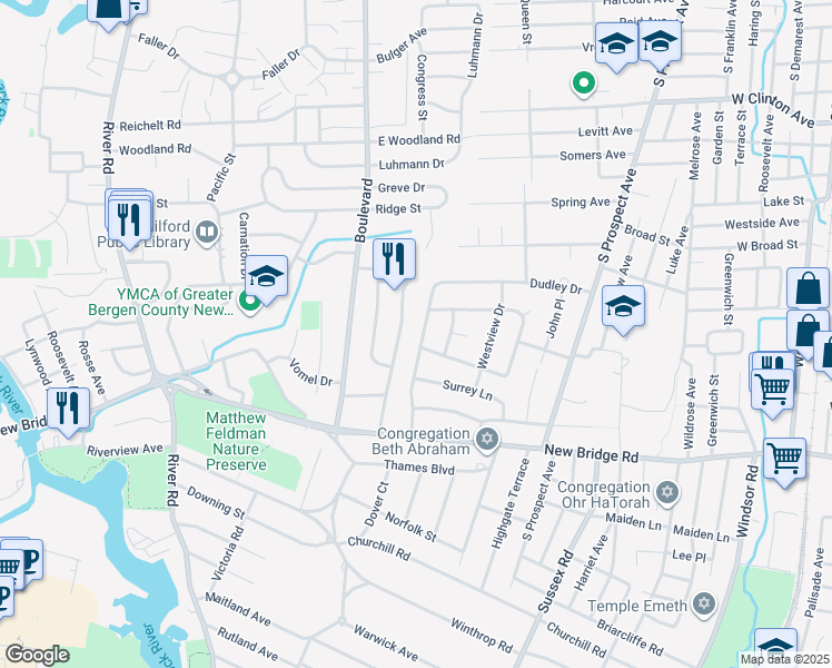 map of restaurants, bars, coffee shops, grocery stores, and more near 1119 Korfitsen Road in New Milford