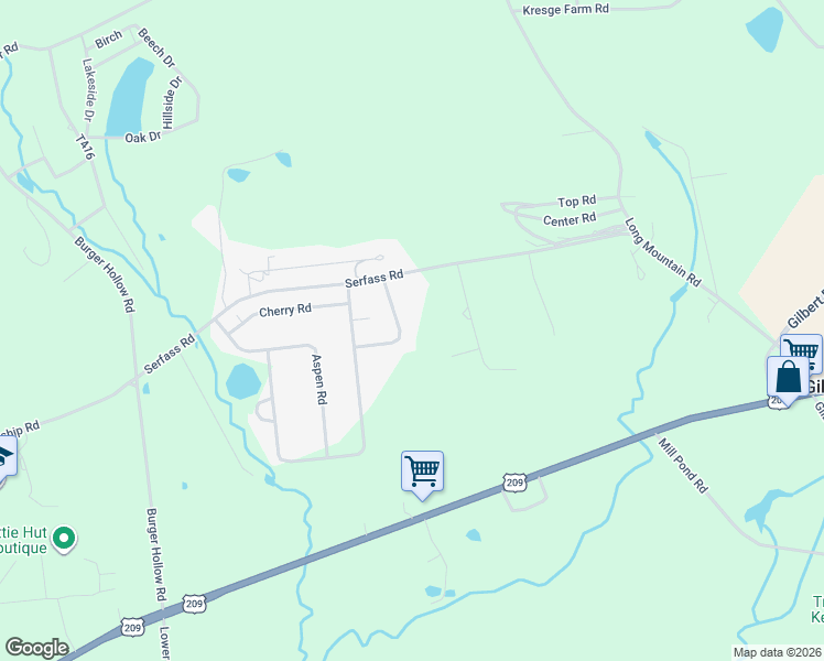 map of restaurants, bars, coffee shops, grocery stores, and more near 3410 Walnut Road in Kunkletown