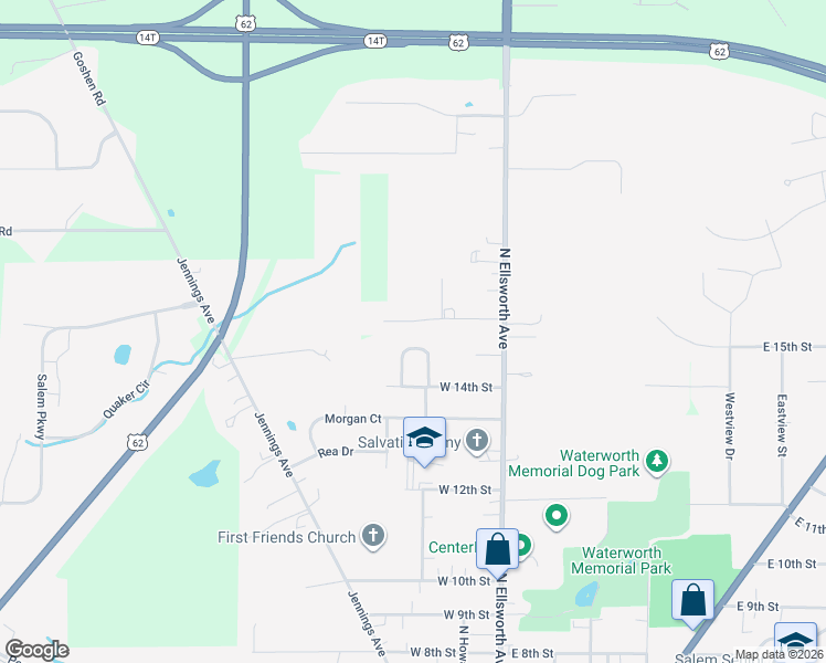 map of restaurants, bars, coffee shops, grocery stores, and more near 1485 Buckeye Circle in Salem