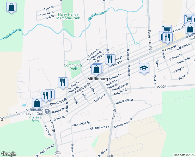 map of restaurants, bars, coffee shops, grocery stores, and more near in Mifflinburg