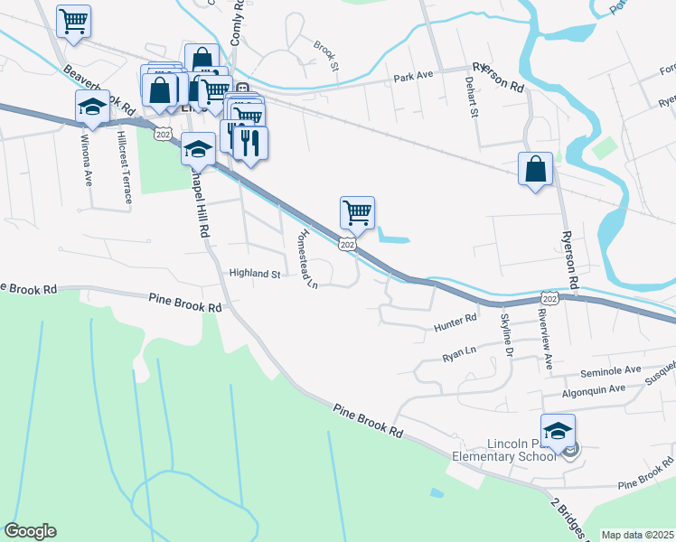 map of restaurants, bars, coffee shops, grocery stores, and more near 26 Homestead Lane in Lincoln Park