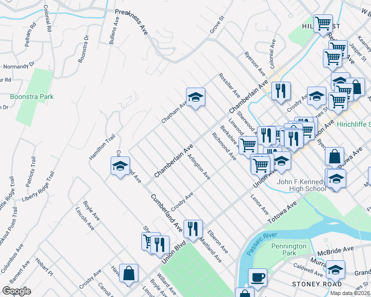 map of restaurants, bars, coffee shops, grocery stores, and more near 189 Arlington Avenue in Paterson