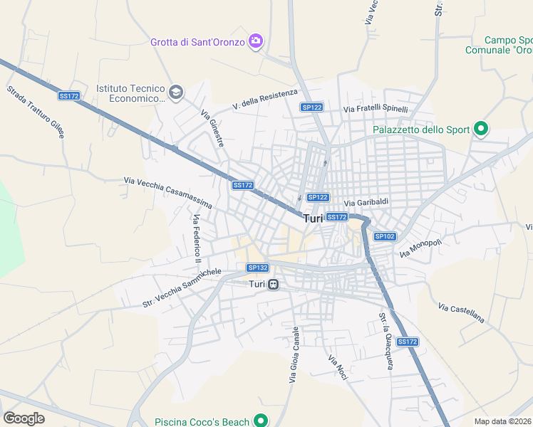 map of restaurants, bars, coffee shops, grocery stores, and more near 17 Via Antonio Orlandi in Turi