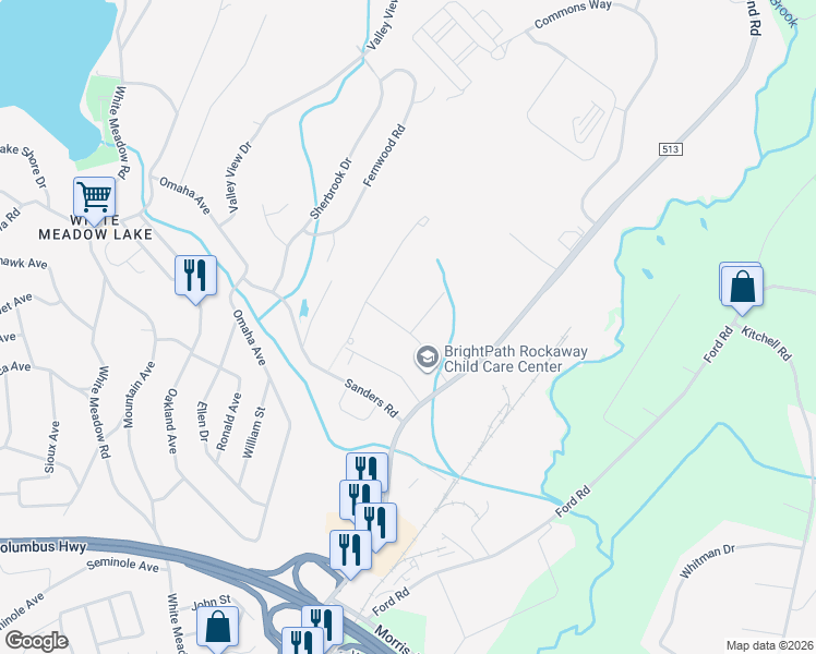 map of restaurants, bars, coffee shops, grocery stores, and more near 1701 Devon Lane in Rockaway