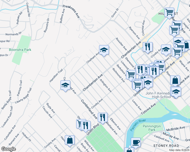 map of restaurants, bars, coffee shops, grocery stores, and more near 189 Arlington Avenue in Paterson