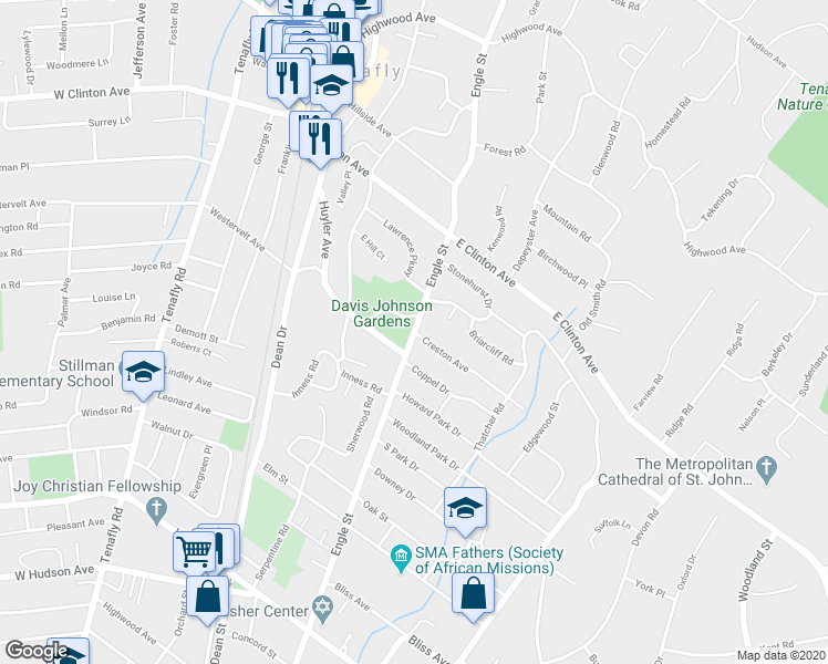 map of restaurants, bars, coffee shops, grocery stores, and more near 139 Engle Street in Tenafly