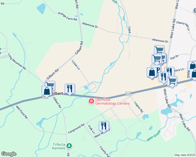 map of restaurants, bars, coffee shops, grocery stores, and more near 315 Connie Lane in Effort