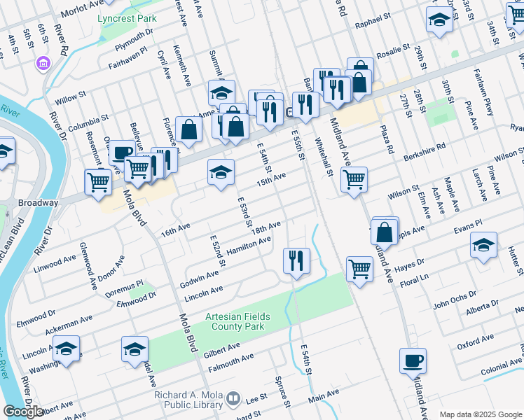 map of restaurants, bars, coffee shops, grocery stores, and more near 121 16th Avenue in Elmwood Park