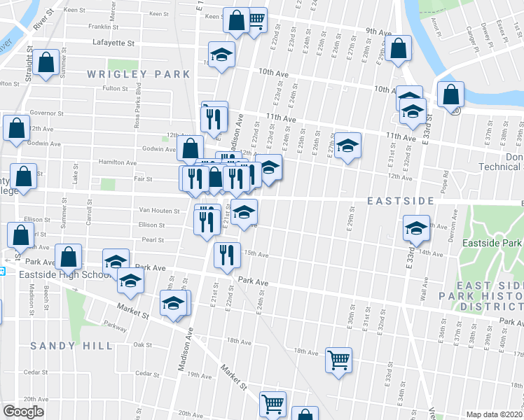 map of restaurants, bars, coffee shops, grocery stores, and more near 534 Doctor Martin Luther King Junior Way in Paterson