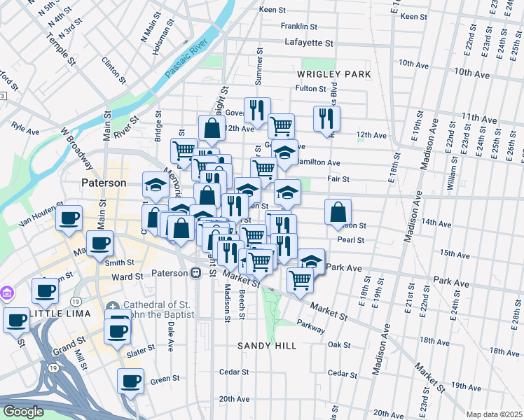 map of restaurants, bars, coffee shops, grocery stores, and more near 276 Doctor Martin Luther King Junior Way in Paterson