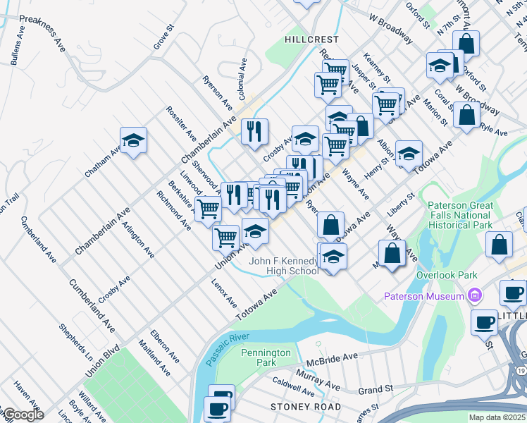 map of restaurants, bars, coffee shops, grocery stores, and more near 236 Edmund Avenue in Paterson