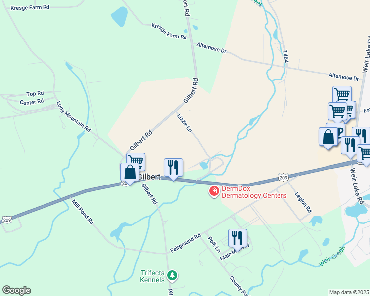 map of restaurants, bars, coffee shops, grocery stores, and more near 120 Lizzie Lane in Effort