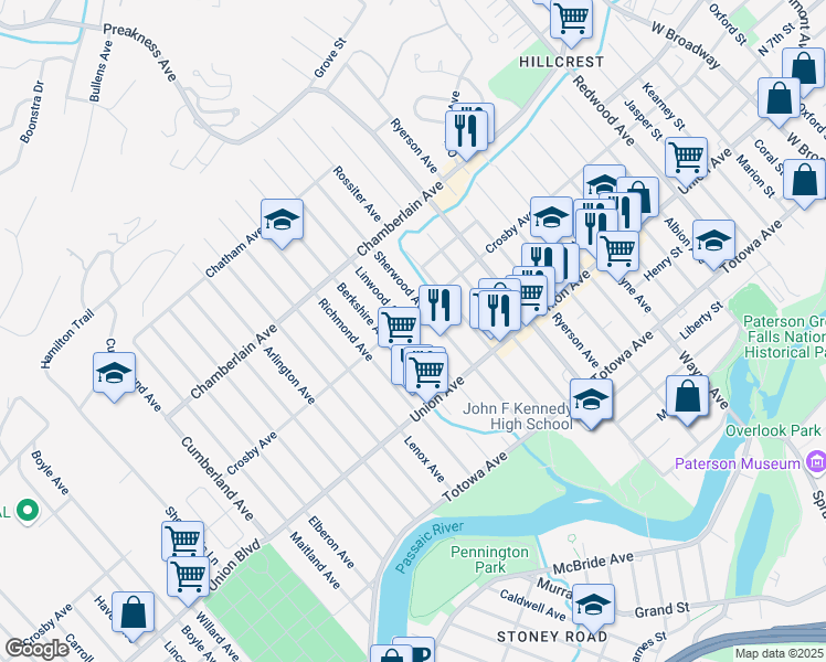 map of restaurants, bars, coffee shops, grocery stores, and more near 150 Linwood Avenue in Paterson