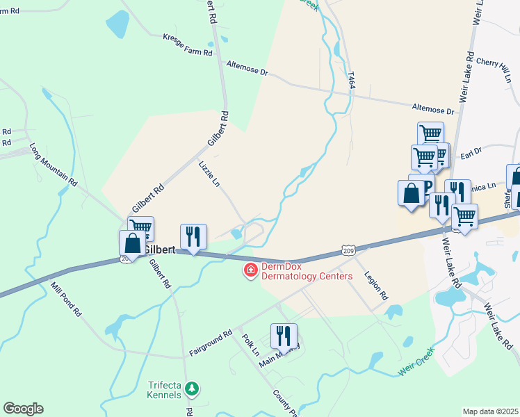 map of restaurants, bars, coffee shops, grocery stores, and more near 315 Connie Lane in Effort