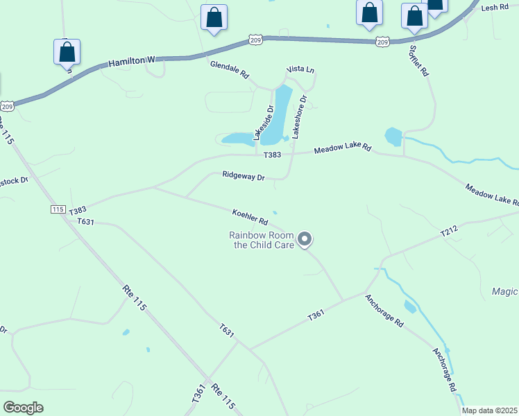 map of restaurants, bars, coffee shops, grocery stores, and more near 182 Koehler Road in Saylorsburg